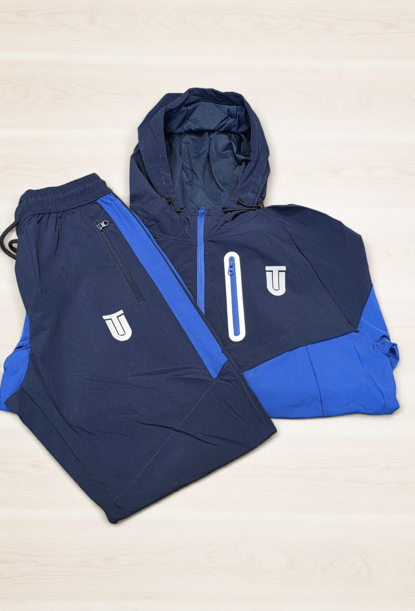 Blue Hooded Windbreaker Softshell Tracksuit