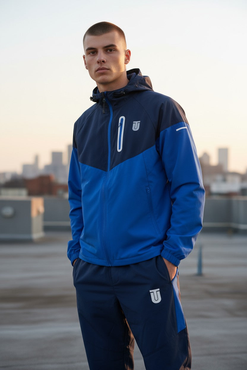 Blue Hooded Windbreaker Softshell Tracksuit