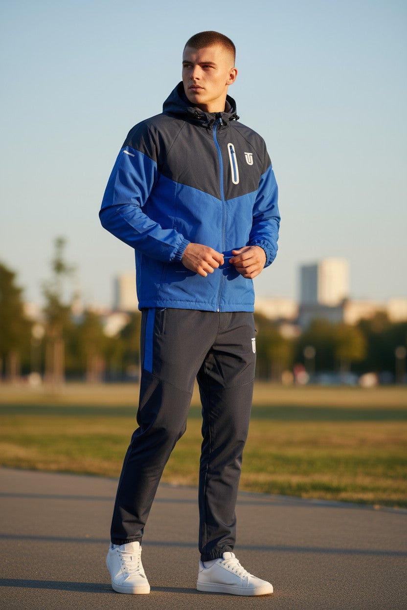 Blue Hooded Windbreaker Softshell Tracksuit